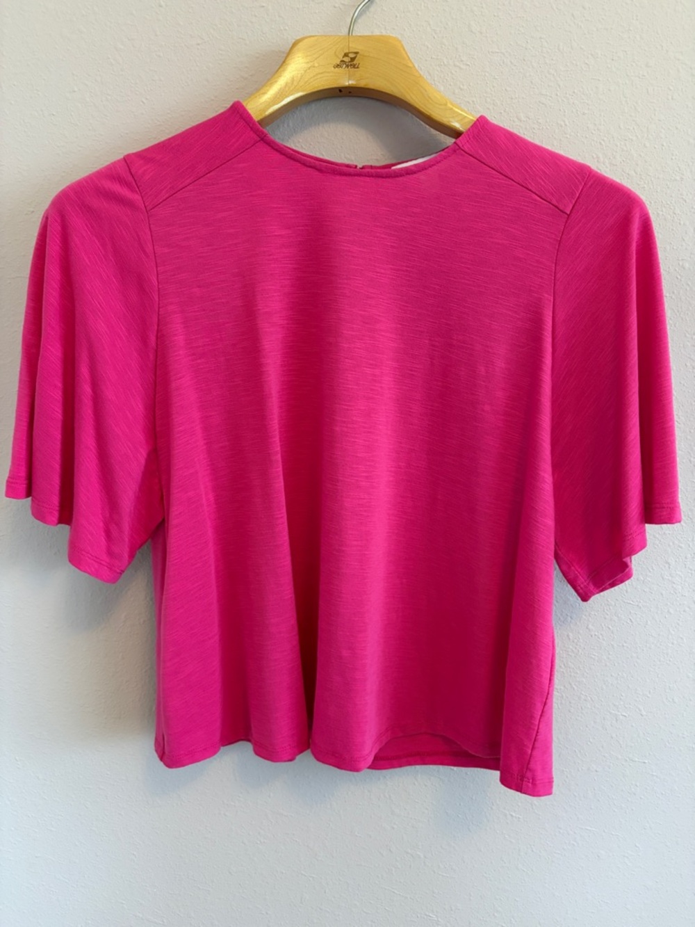 Nine West Hot Pink Round Neck Blouse with flare sleeves Size M